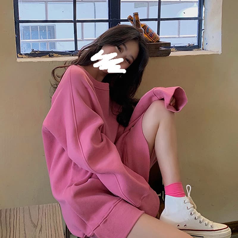 2025 Autumn New Blue Loose Sweatshirt Women Hong Kong Style Retro Mid-Length Pullover Round Neck Coat Top 8164