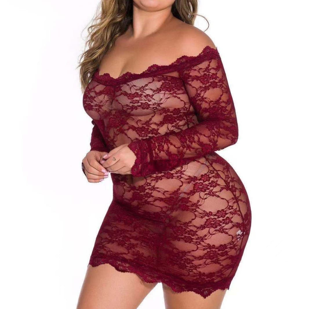 Midnight Charm Cross-border Lingerie Export Sexy Nightgown Off-shoulder Dress Hip-covering Plus Size 250kg