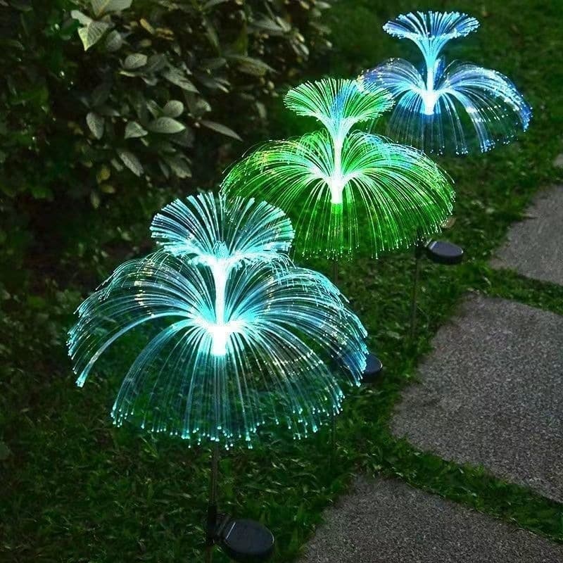 Solar Light Color-Changing Fiber Optic Jellyfish Waterproof Garden Lawn Lamp Rotating Outdoor Landscape Light