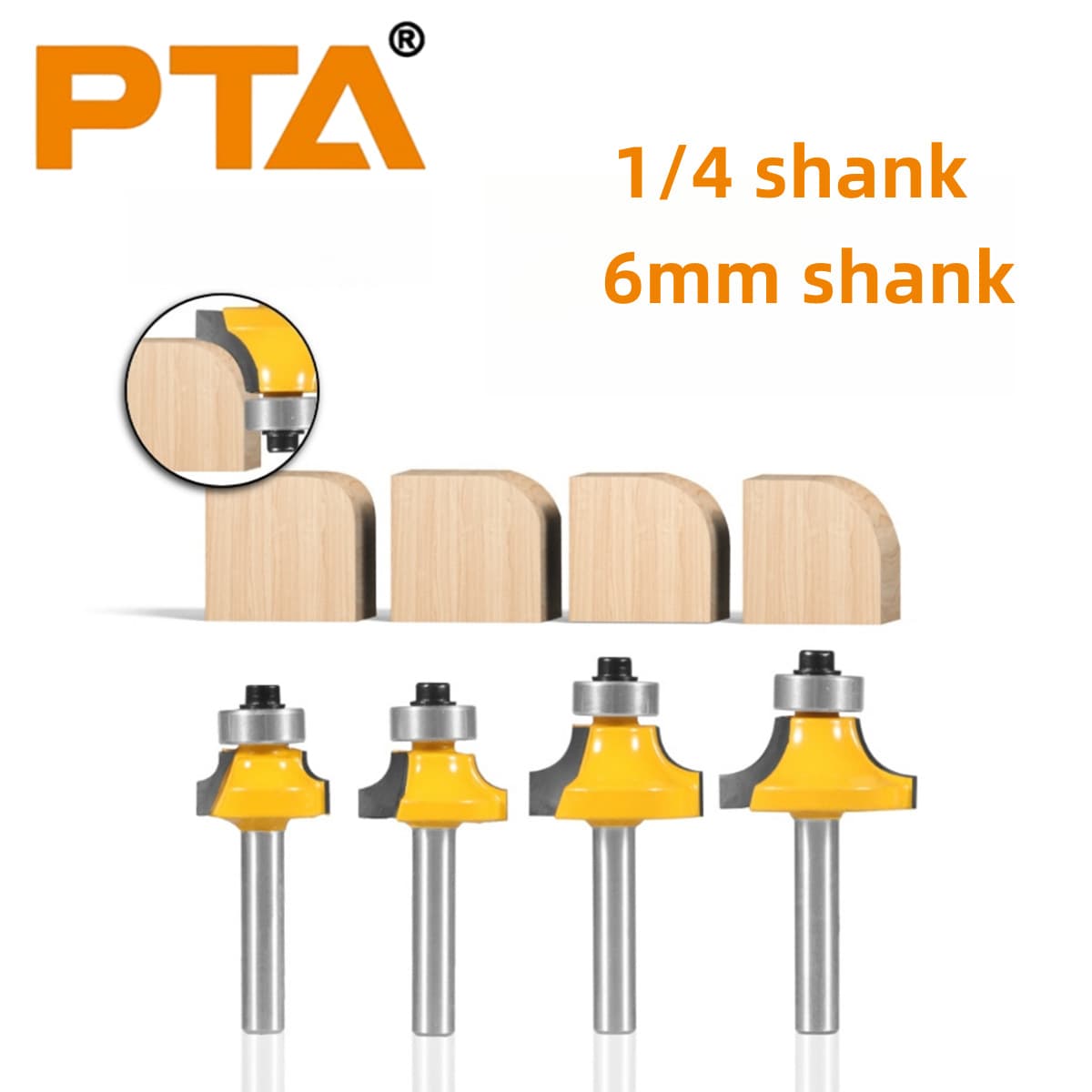 Round knife four-piece set woodworking milling cutter chamfering trimming knife tungsten steel alloy R corner knife trimming straight knife woodworking tools