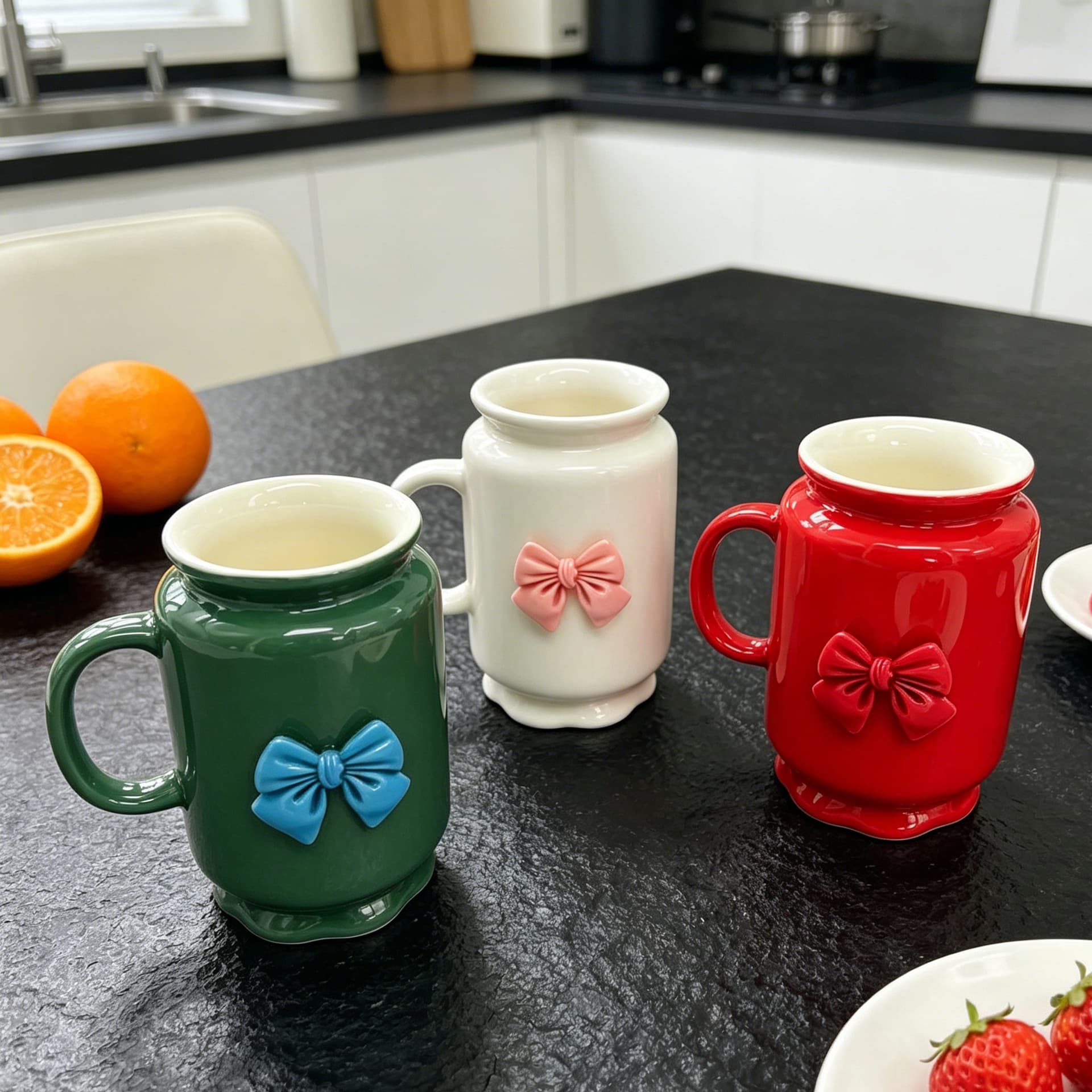 High-Aesthetic Ceramic Mug Cute Bow Coffee Cup Household Couple Cup Creative Breakfast Cup