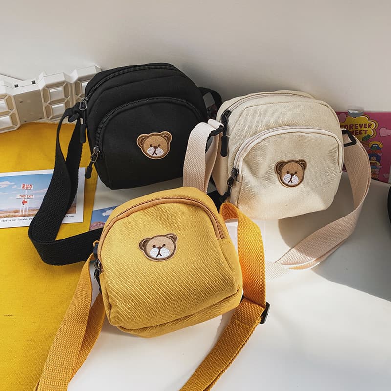 Korean Style Ins Vintage Cute Cartoon Bear Canvas Shoulder Bag Japanese Harajuku Student Phone Crossbody Bag