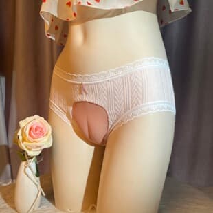 Male Simulation Silicone Sexy TS Crossdresser CD Drag Accessories, Mid-Waist Tight Concealing Fake Vagina Male Crossdresser Triangle Panty
