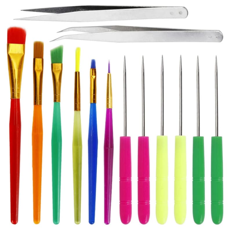 14-Piece Cake Decorating Tool Set with Coloring Paintbrush, Air Release Mixing Needle, Tweezers, and Biscuit Decoration