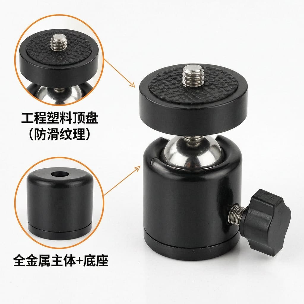 Metal pan/tilt tripod pan/tilt universal ball head 360° rotation adjustment 1/4 interface live photography small pan/tilt