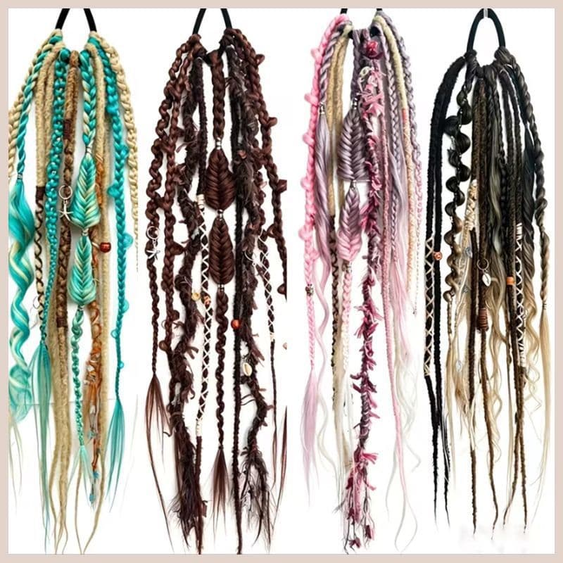 Bohemian Braided Wig Wasteland Style Synthetic Fiber Braid 60cm Cross-Border Hot Selling Wig Ponytail Wholesale