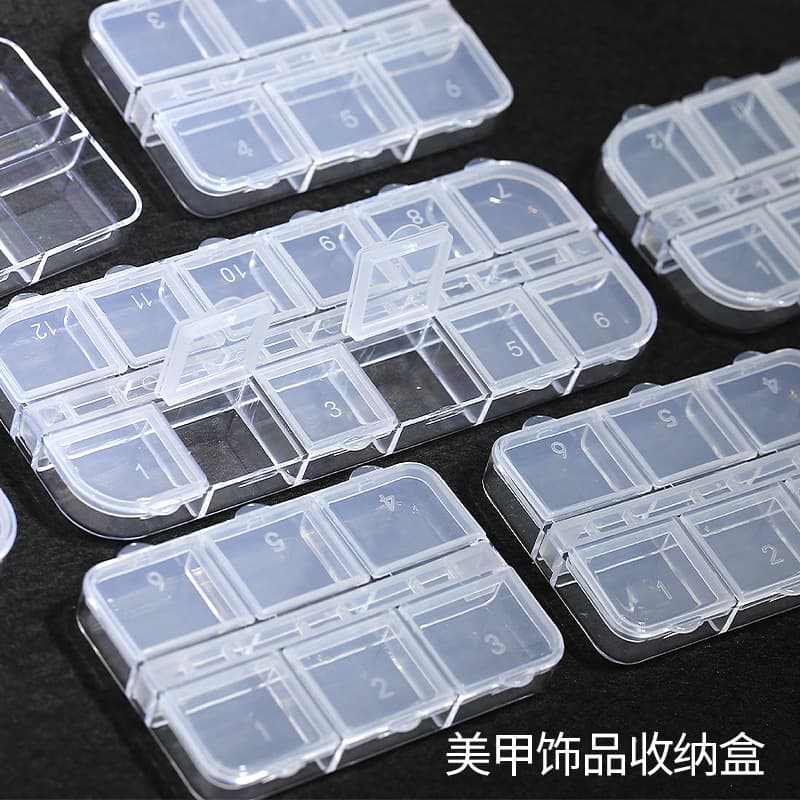 Storage Box Nail Art Tool 6-Grid Box Detachable Classification Organizer for Accessories, Rhinestones, Pearls, Transparent 12-Grid Box Wholesale