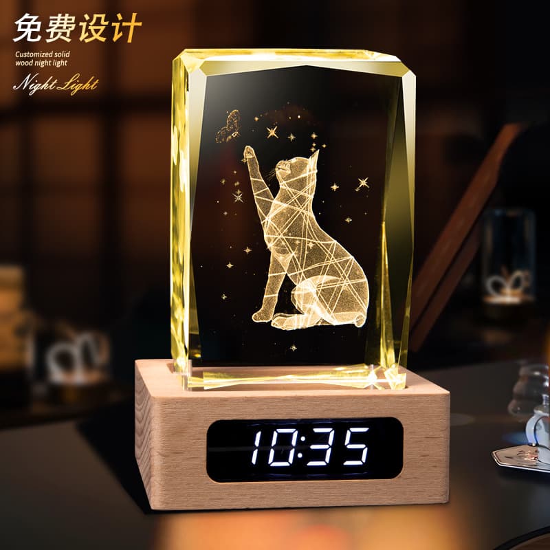 Luminous Crystal Trophy Customization, Creative Solid Wood Clock Medal Ornaments, Employee Company Annual Meeting Event Souvenirs