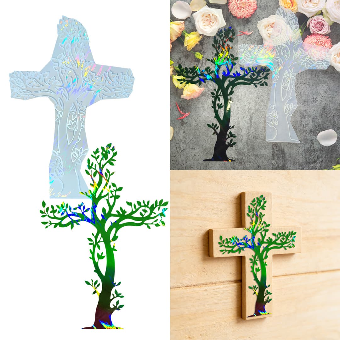 Amazon Bestseller Creative Cross Tree of Life Wall Hanging Decoration Holographic Resin Mold DIY Epoxy Mold