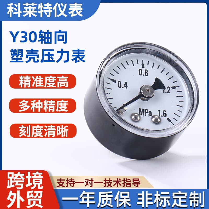 Mini Metal Pressure Gauge Y30 Axial 1/8 Thread Connection 1.6Mpa Water Pressure Oil Pressure Air Pressure Gauge