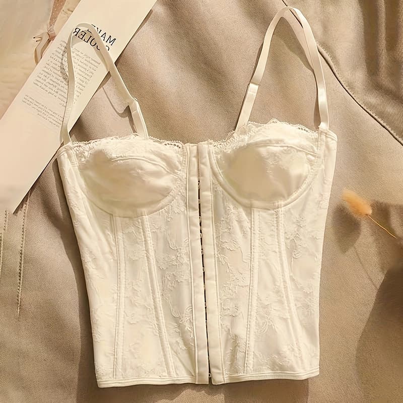 New fishbone sexy suspender hot girl front buckle underwire corset silk lace trim women's wrap bodysuit