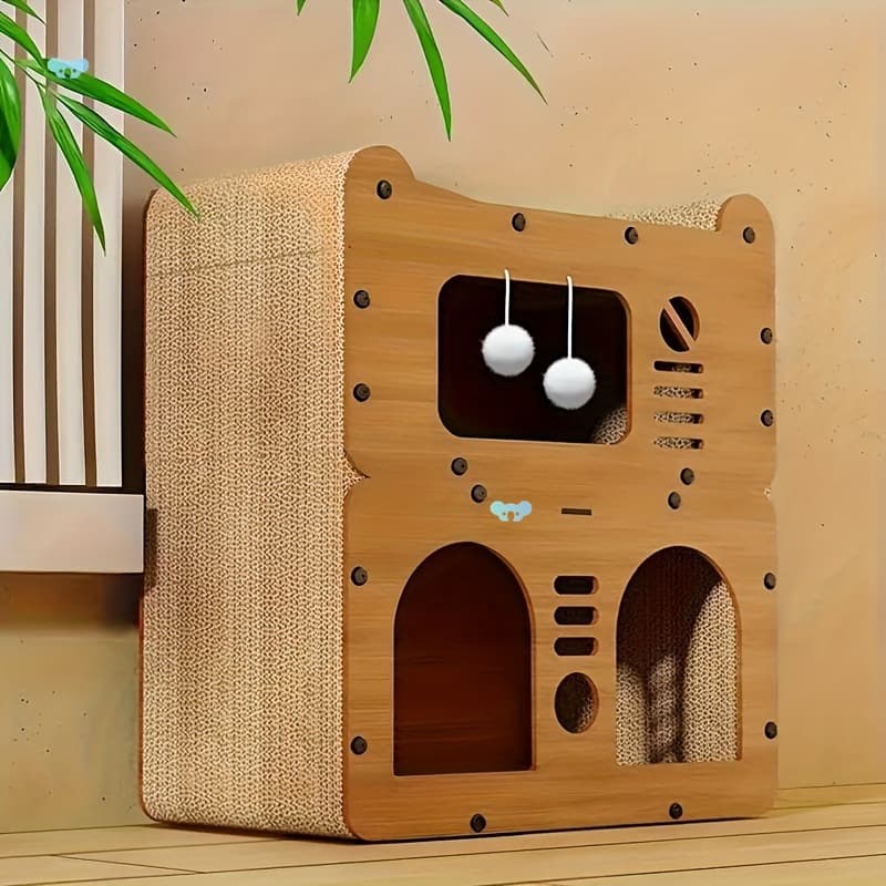 1pc Luxury Solid Wood Multi Functional Cat House with Scratching Post