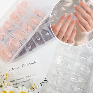 120 Pieces French Style Press-On Nails, Simple White Tip, Almond Short False Nails, Finished European and American Nail Art