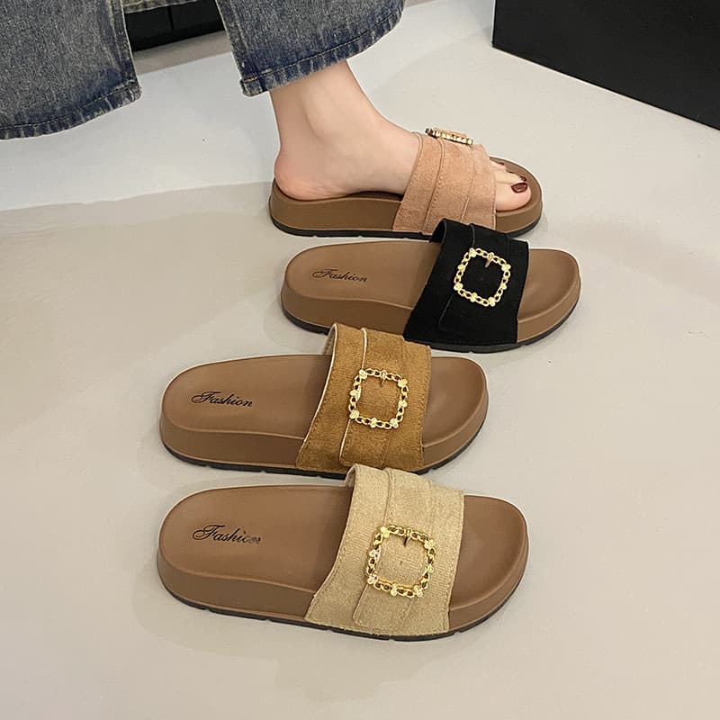 Thick-soled Birkenstock slippers for summer outer wear 2026 new super popular skirts one-line soft-soled beach sandals light luxury slippers