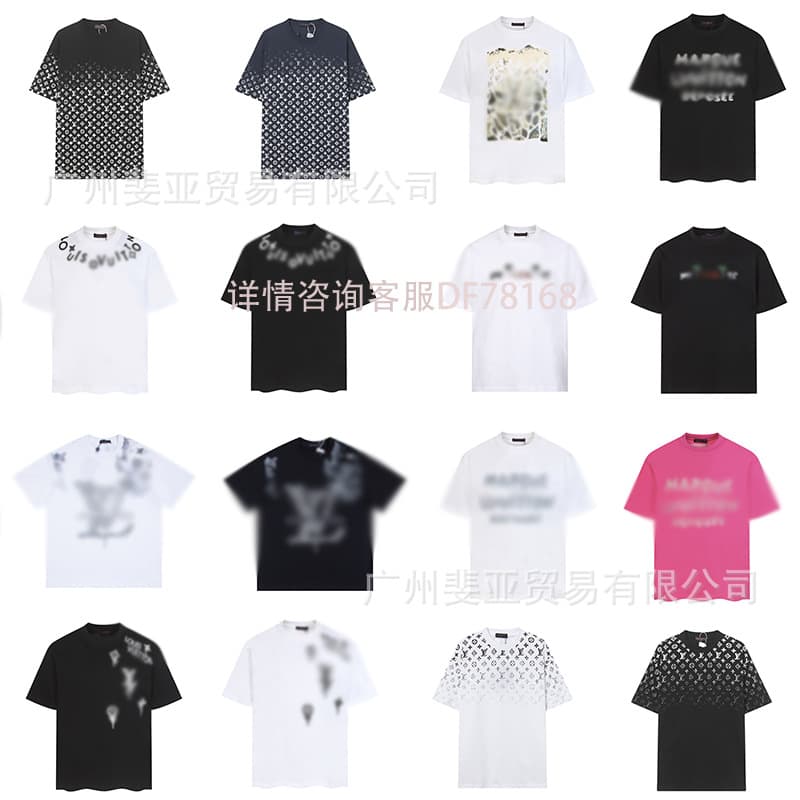 26ss Cross-border Original High Quality LV Full Print Letter Logo Round Neck Short Sleeve Loose Casual T-Shirt with Rhinestones
