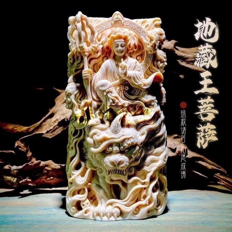 Mammoth ivory handmade double-sided Ksitigarbha Bodhisattva ornaments for men and women, ivory carving pendant pendants