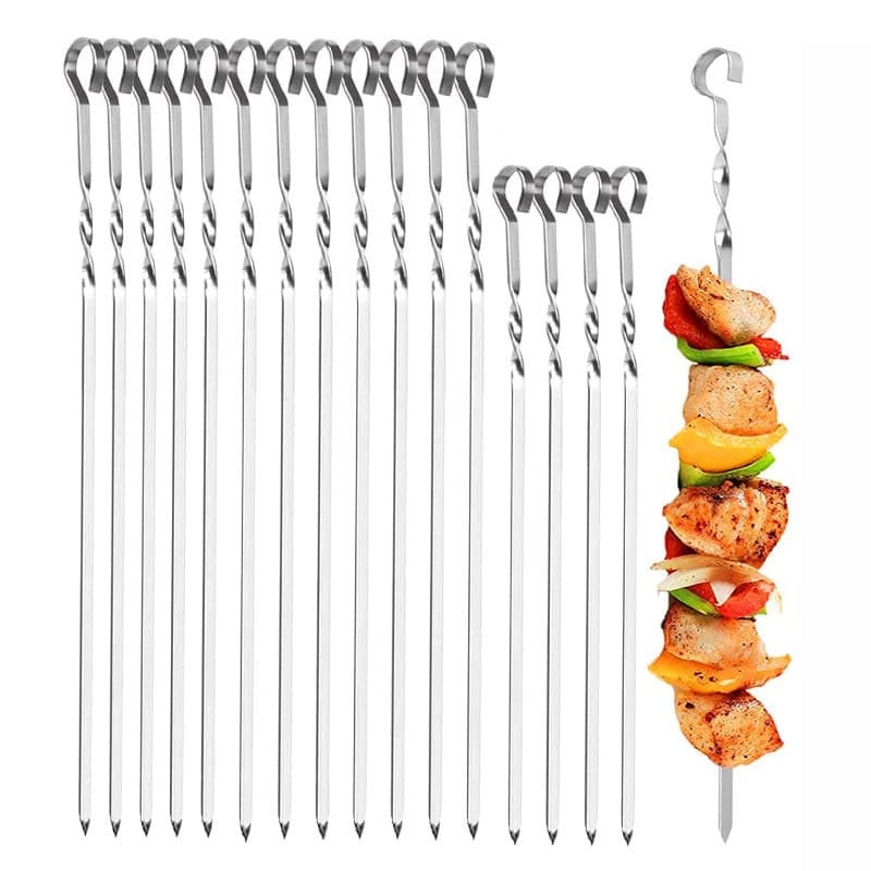 Zibo Same Style BBQ Stainless Steel Twisted Skewers Square Skewers Home Outdoor Flat Skewers BBQ Needles Lamb Skewers Meat Skewers
