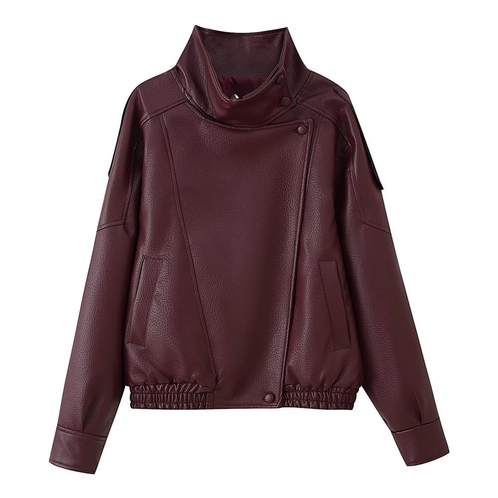 Wholesale Women's Fashion Outerwear 2025 Autumn/Winter Coat High-End European & American Asymmetrical High-Collar PU Leather Jacket