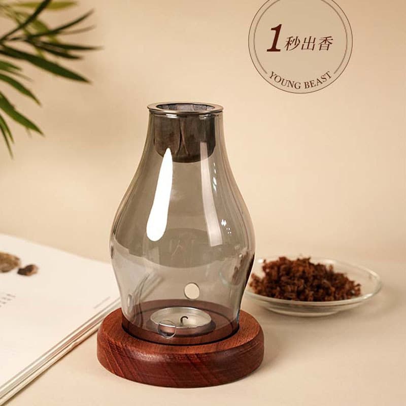 Chinese Incense Burner, Glass Incense Burner, Natural Agarwood Sandalwood Incense Burner Candle Aroma Lamp