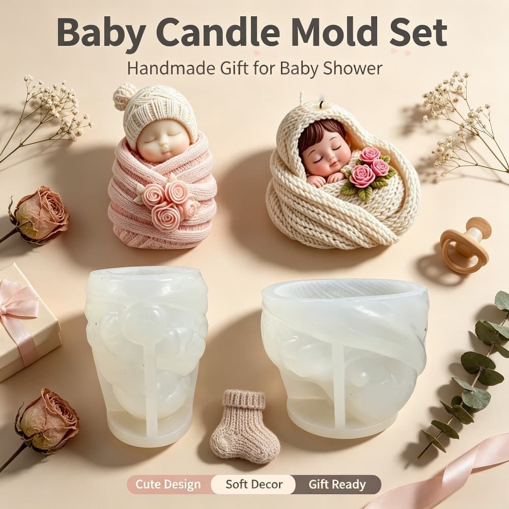 Baby Infant 3D Silicone Mold 2-Piece Set, Aromatherapy Candle Resin Plaster Handmade DIY Casting Mold