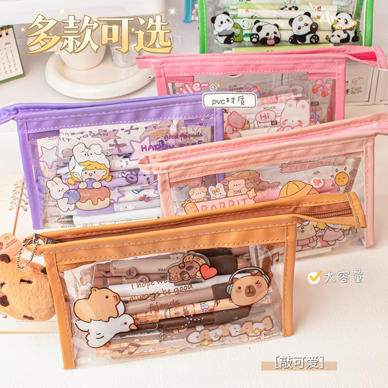 Transparent PVC Pencil Case Storage Bag, Large Capacity Stationery Bag for Students, Exam Portable Pencil Pouch, Wholesale