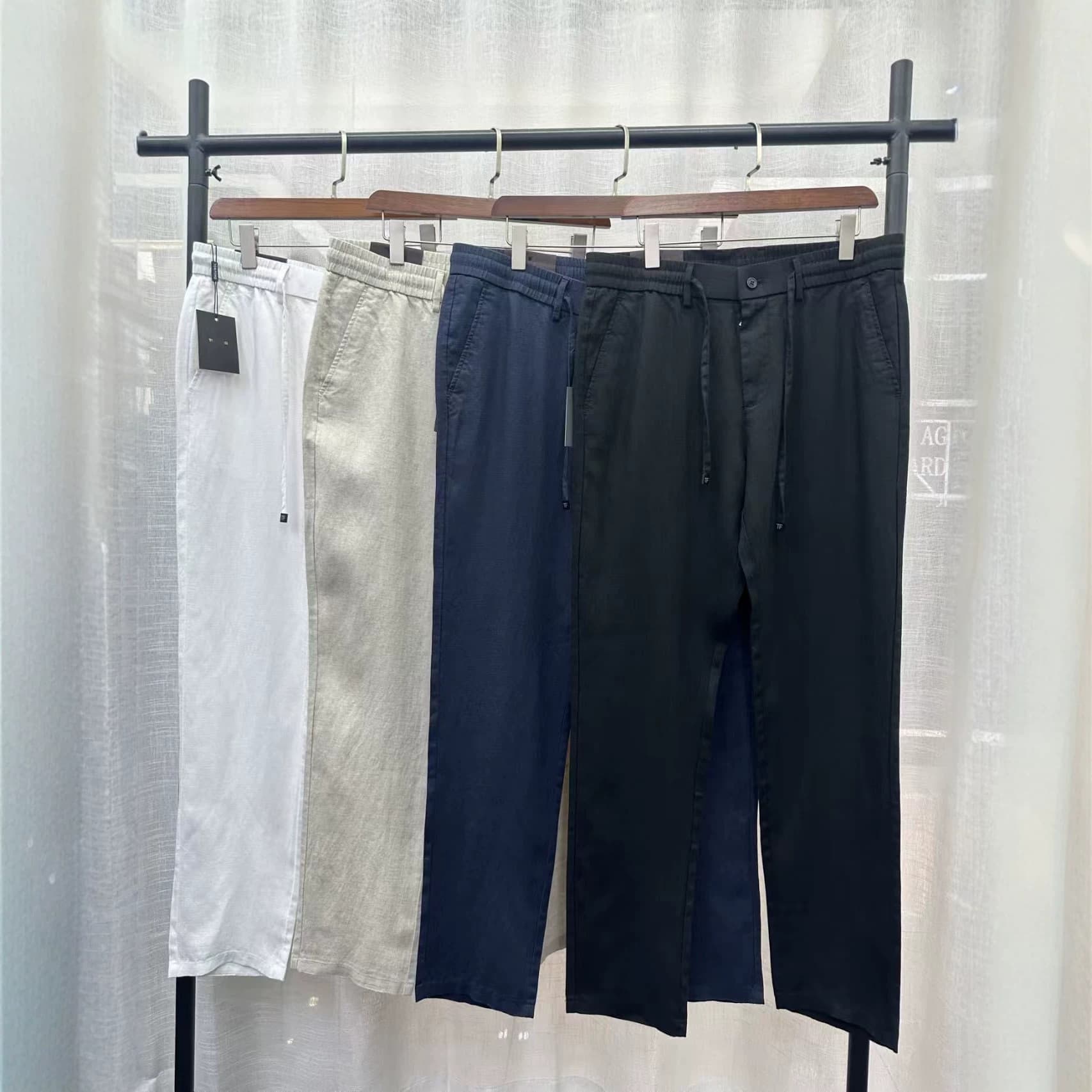 Cross-border TM version old money style 2026 spring and summer men's casual pants cotton and linen breathable elastic waist drawstring trousers for men