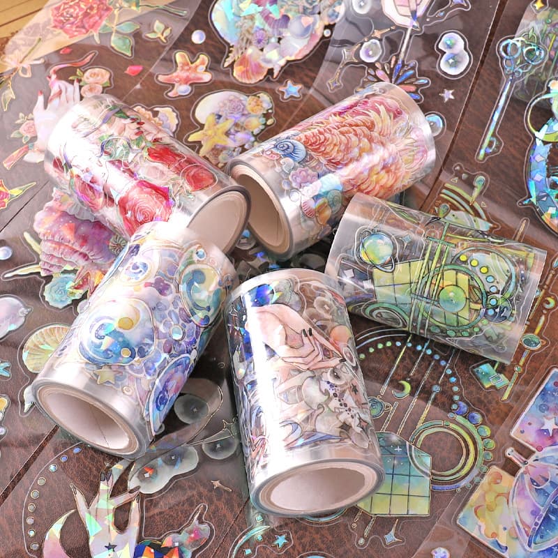 Yida cross-border transparent PET die-cut pocket tape shell light laser stamping sticker pocket material sticker