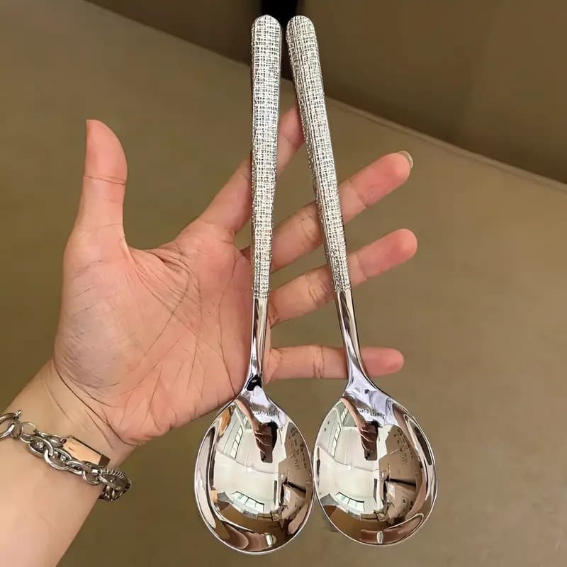 Stainless Steel Spoon Hammered Korean Style Restaurant Western Food Main Meal Spoon Dining Spoon Soup Spoon Dessert Long Handle Spoon