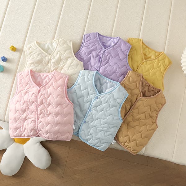 Korean Style Baby Winter 2024 New Quilted Warm Outing Infant Wavy Pattern Warm Back Outer Wear Vest