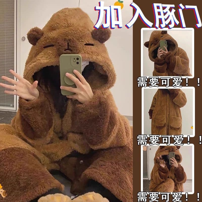 Special Offer!! Capybara Winter New Style Thickened Robe, Cute Coral Fleece Pajamas for Women, Home Wear