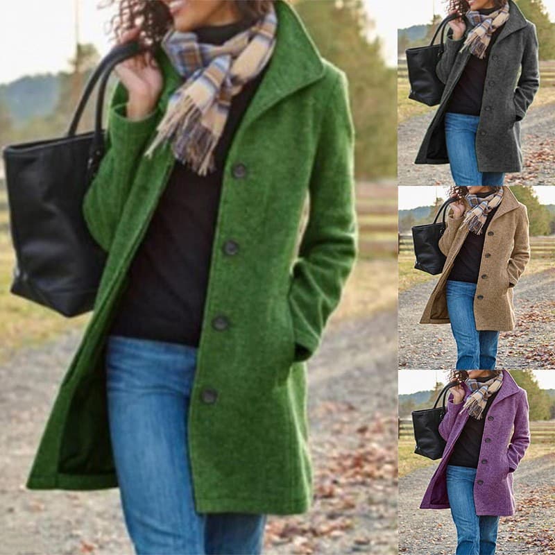 Autumn Winter New Women's Vintage Mid-Length Solid Wool Coat for Cross-Border EU/US Independent Station