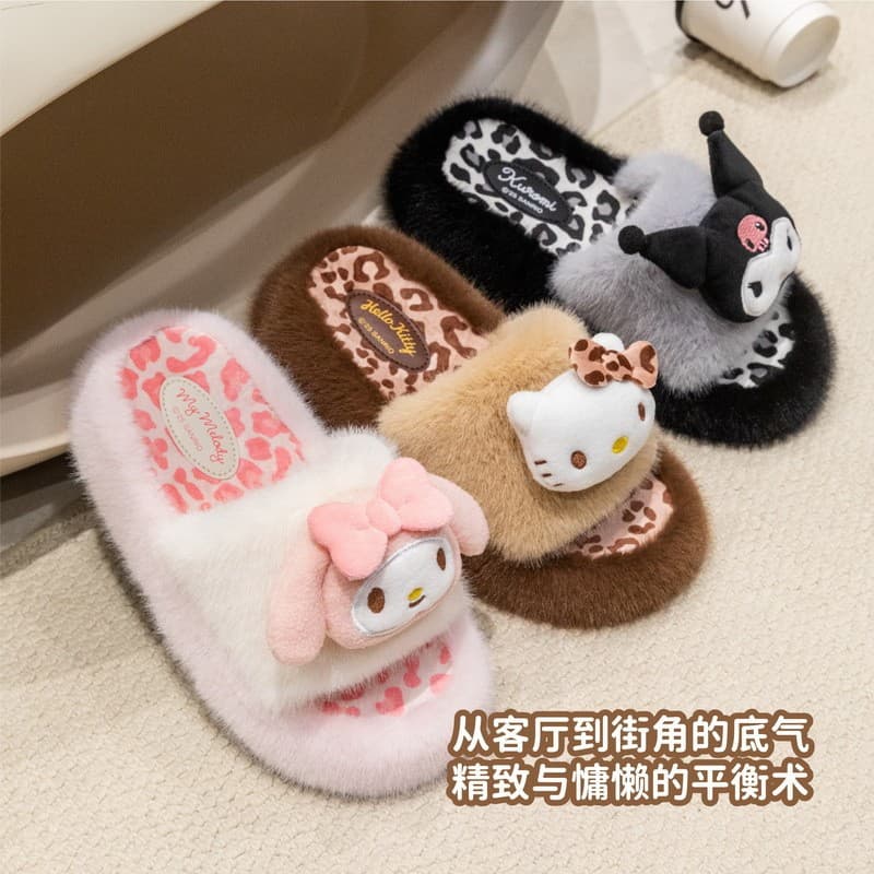Wholesale Hello Kitty and Sanrio adult cotton slippers, Kuromi children's fish-mouth plush slippers.