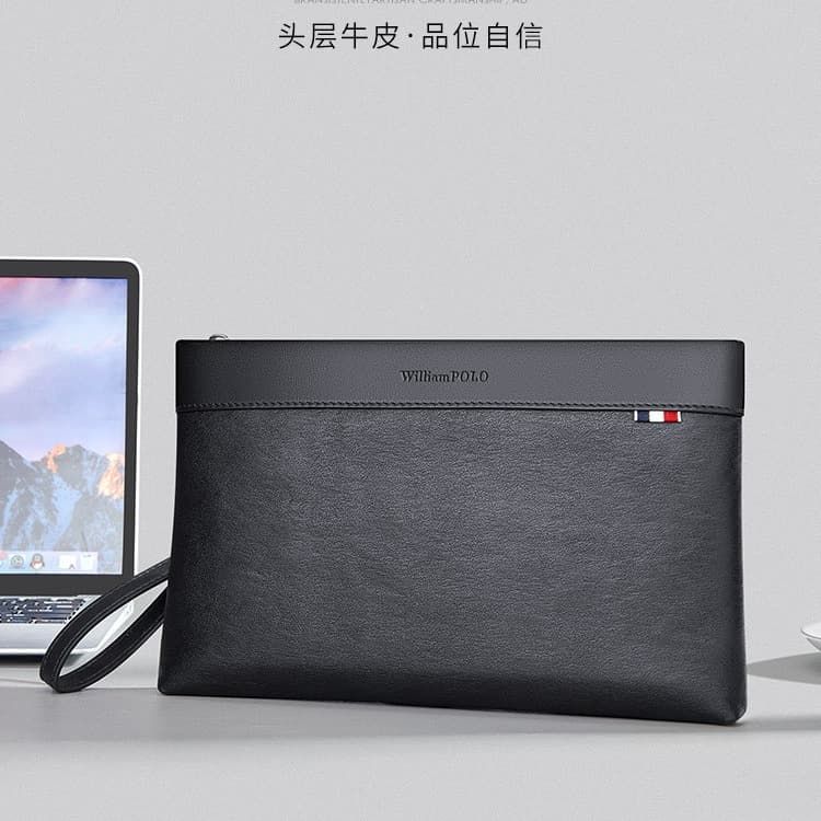 Emperor Paul Men's Large Capacity Leather Envelope Clutch Bag Business Use Top Layer Cowhide Clip Bag Handheld For Men