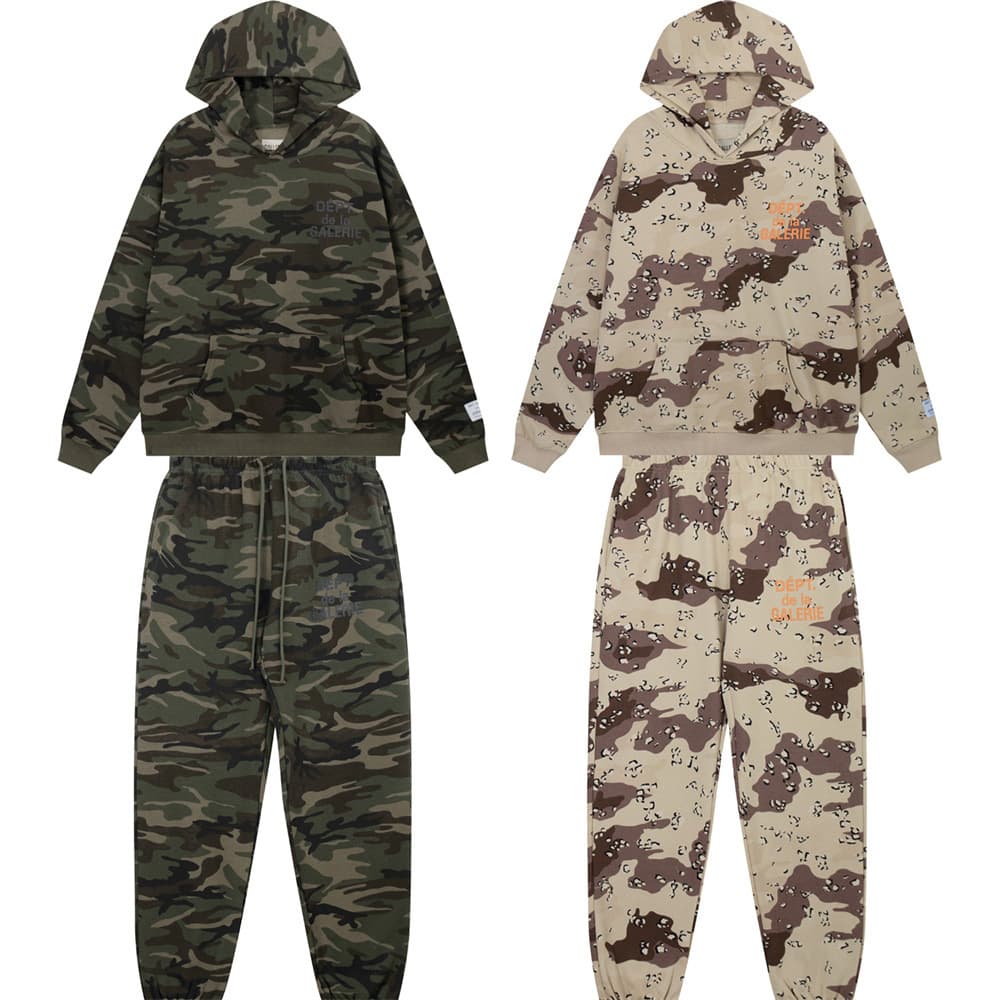 Gallery Dept Camo Basic Letter Print High Street Fashion Hoodie Sweatshirt Casual Pants Set Unisex
