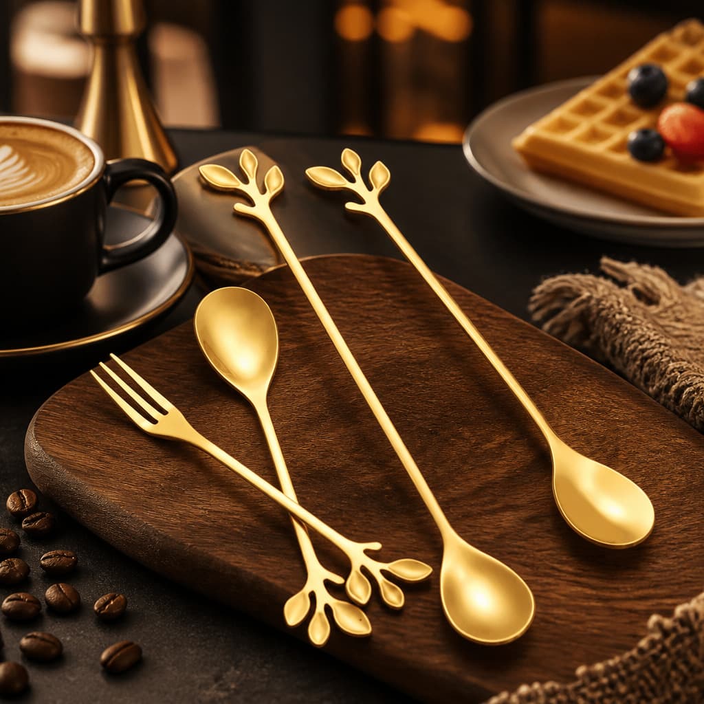 Stainless Steel Creative Coffee Stirring Spoon Forest Leaf Spoon Fork Bird's Nest Spoon Gold Honey Dessert Small Spoon Wholesale