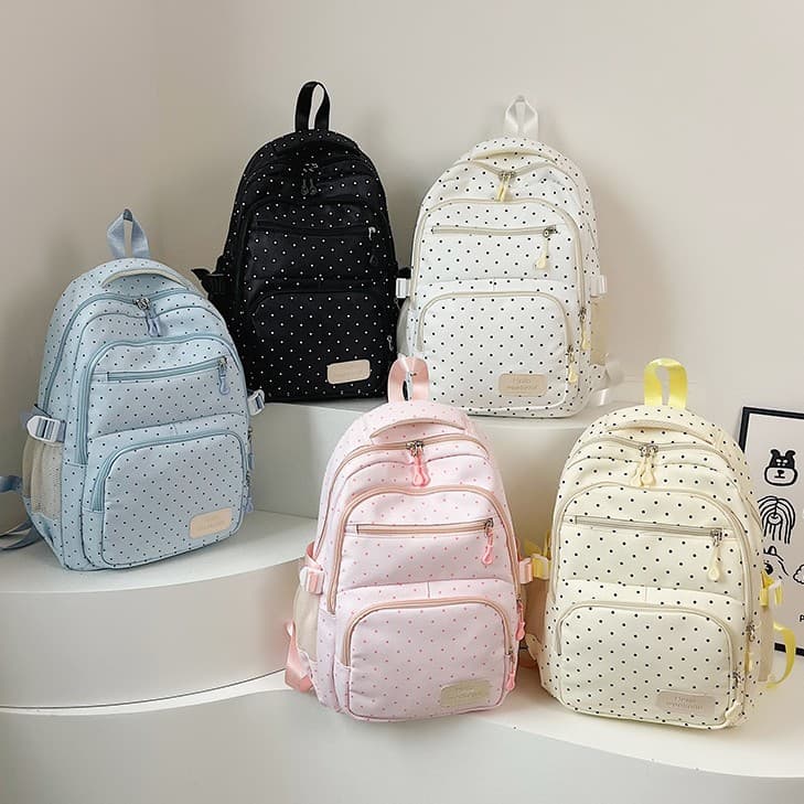 Korean version of polka dot ins girl backpack junior high school college student high-value schoolbag cute sweet small fresh women's double