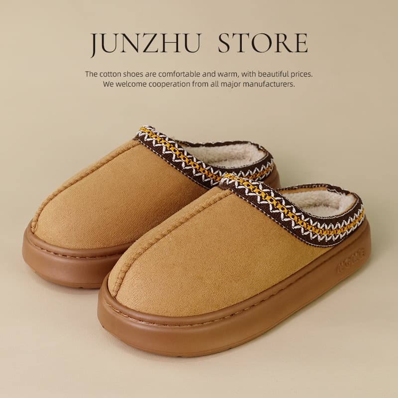 Cross-border Explosions Slippers Cotton Home Cotton Shoes Winter Couple Thick Sole Home Solid Color Warm Fleece-Lined Non-Slip Cotton Slippers