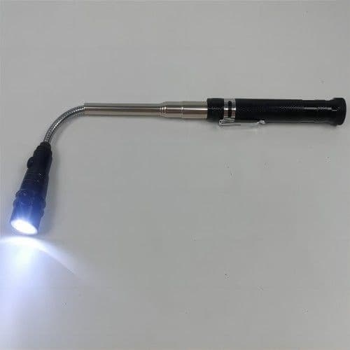 Automotive repair tools include a retractable pickup mirror and a universal flashlight-style pickup device to assist in vehicle repair.