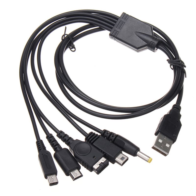 5-in-1 Charging Cable for Wii U / NEW 3DSXL / NEW 3DS / NDS LITE SP / PSP