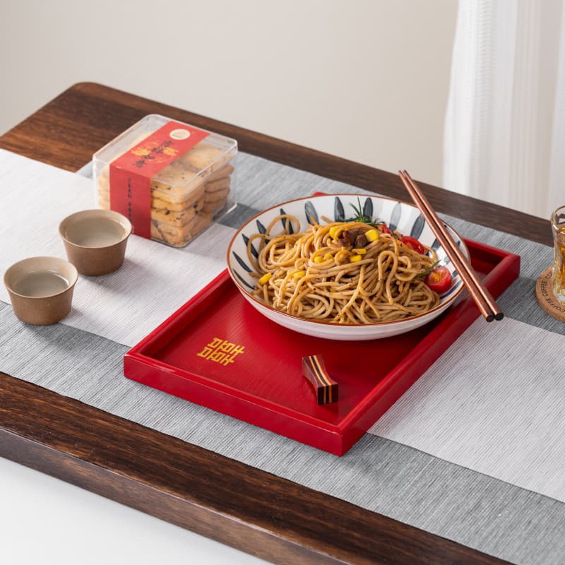 Chinese Red Double Happiness Candy Plate Wedding Celebration Tea Tray Wooden Tray Rectangular Round Toast Hotel