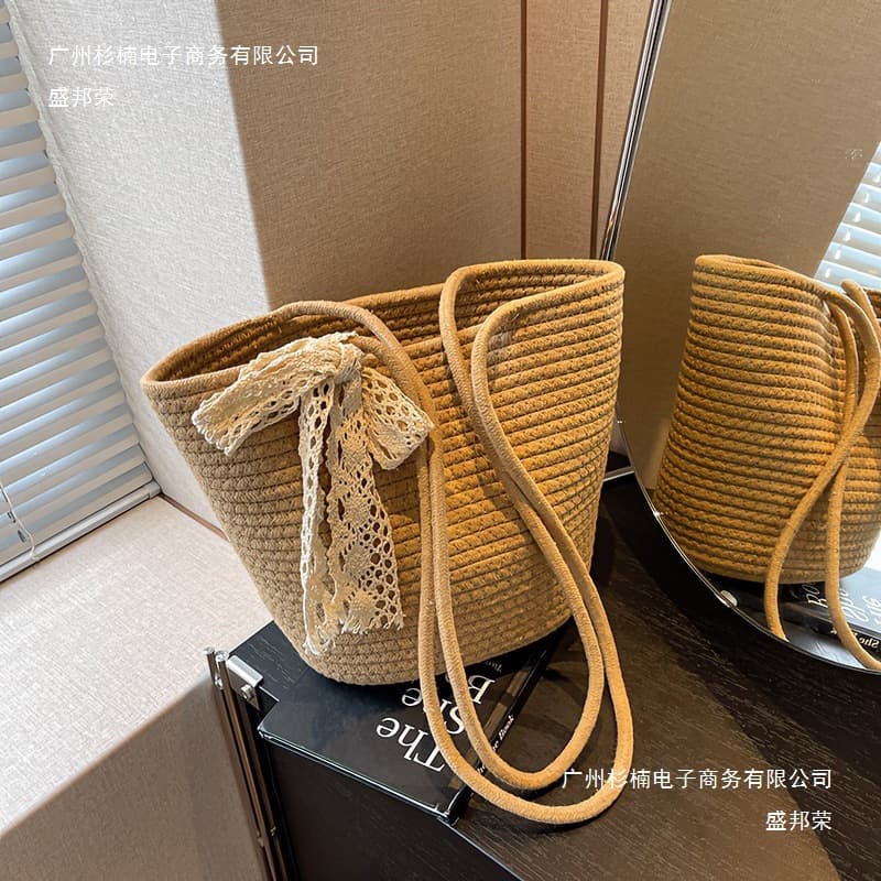 Home Beautiful Woven Bag Women's New Large Capacity Handwoven Tote Bag for Beach Vacation Outing White