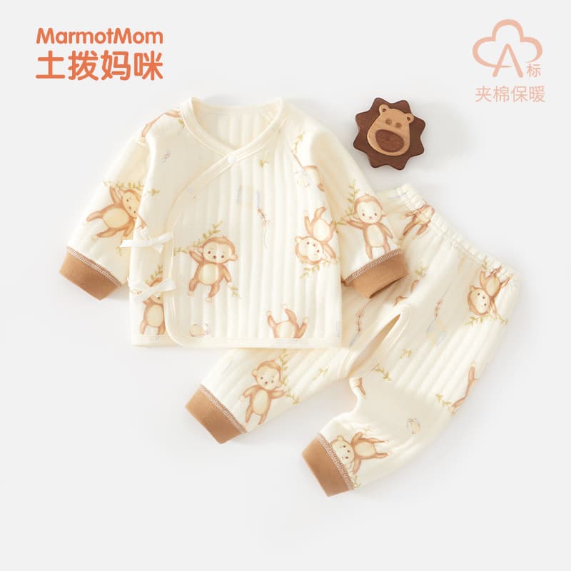 Newborn Baby Two-Piece Outfit Set Autumn Winter New Winter Warm Pure Cotton Class A Newborn Baby Clothes for Boys and Girls 3