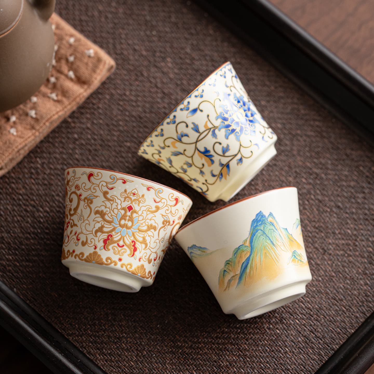 Kung Fu Tea Set Ceramic Tea Cup, Household Tea Cup, Master Cup, Single Cup, Blue and White Landscape, Personal Guest Tea Cup