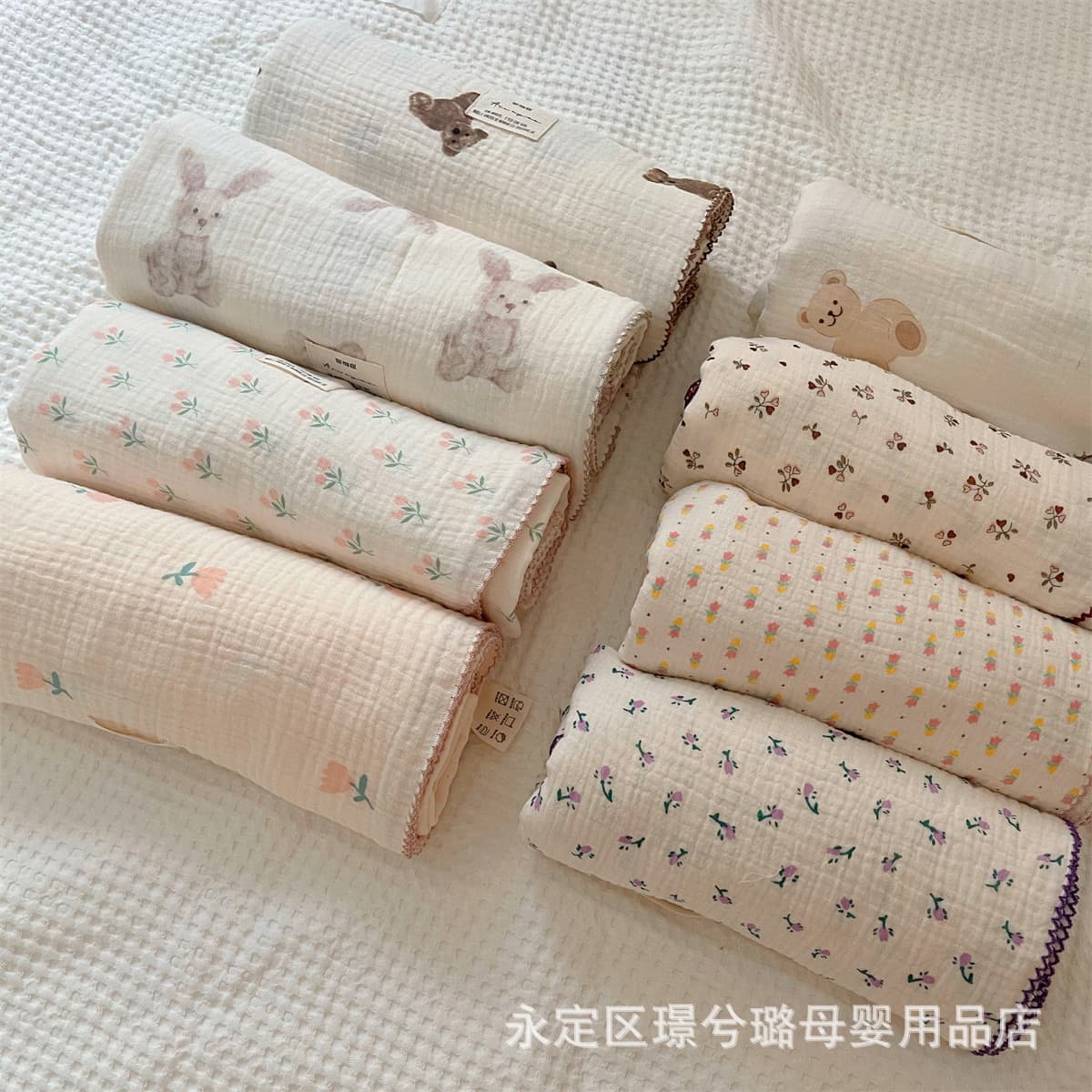 INS Floral Print Korean Style Double-Layer Cotton Gauze Pure Cotton Infant Carry Blanket, Swaddle, Bath Towel, Soft All-Cotton Cover Blanket