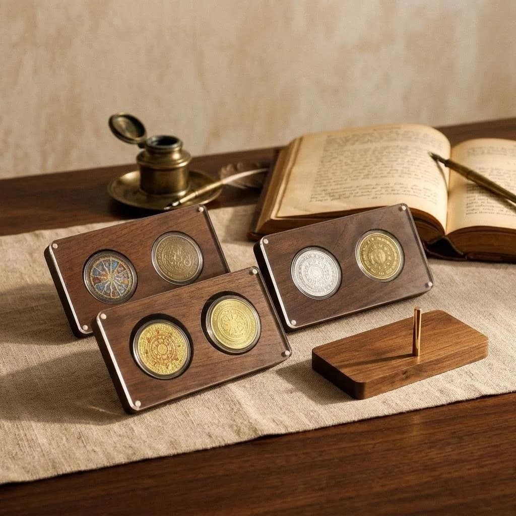 Solid Black Walnut Dual Coin Storage Box with Stand, Commemorative Coin Display Stand, Desktop Coin Collection Display Case