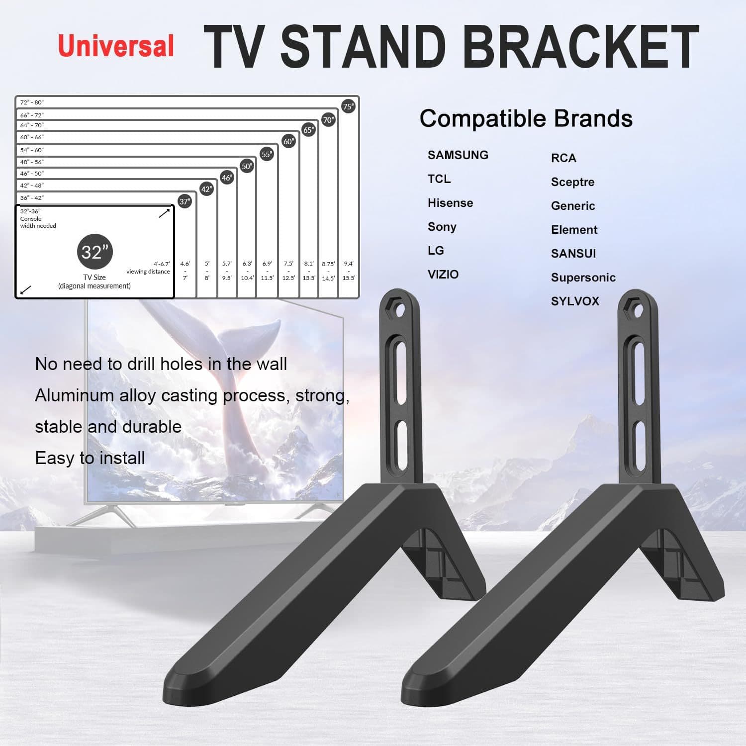 Universal TV Stand Base with Desktop Riser for Cross-border Amazon, Stable TV Leg Stand