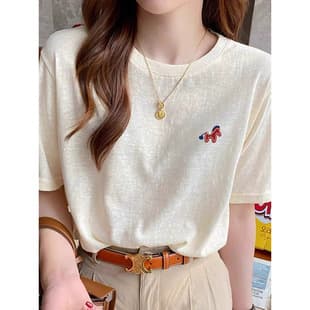 2026 Summer New Style Regular Shoulder Snowflake Cotton Crew Neck Short Sleeve T-Shirt for Women Youthful Chic Thin Top Base Layer