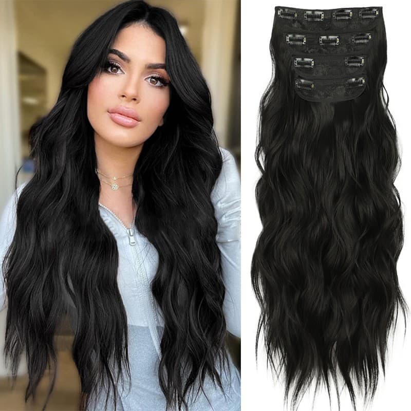 Cross-border Europe and America Big Wave Long Curly Wig for Women Hair Wig Set 4 Pieces Clip-in Hair Extension Synthetic Hair