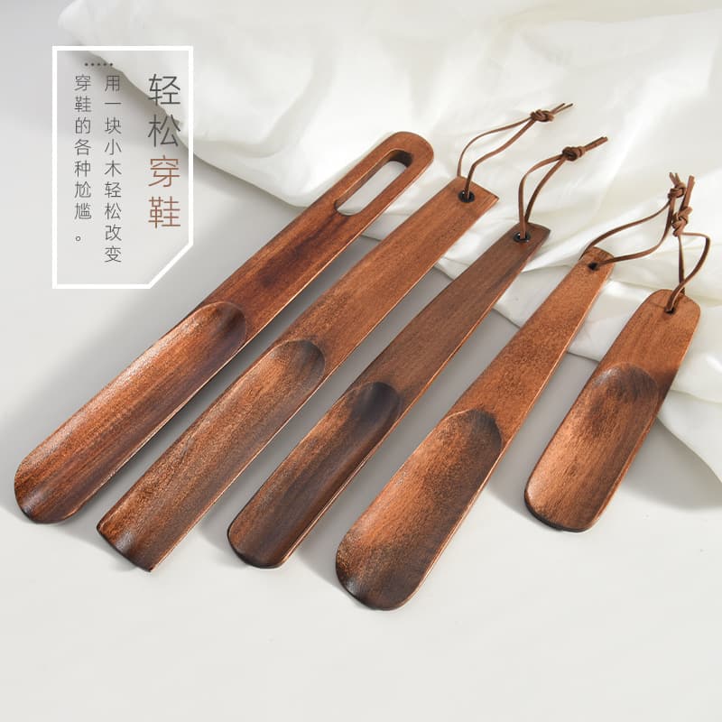 Hotel Supplies Walnut Color Solid Wood Shoe Horn - Long Handle Shoe Lifter and Wearer - Wooden Shoe Puller