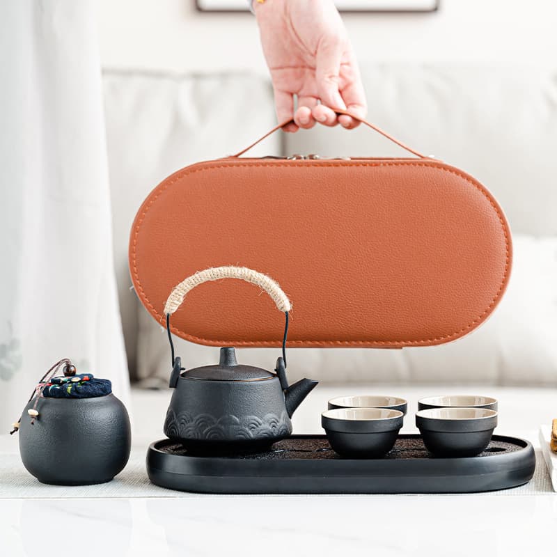 Travel Tea Set with Hanging Pot, Tea Canister, and Tray, Complete Outdoor Gongfu Tea Set, Light Luxury Business Gift